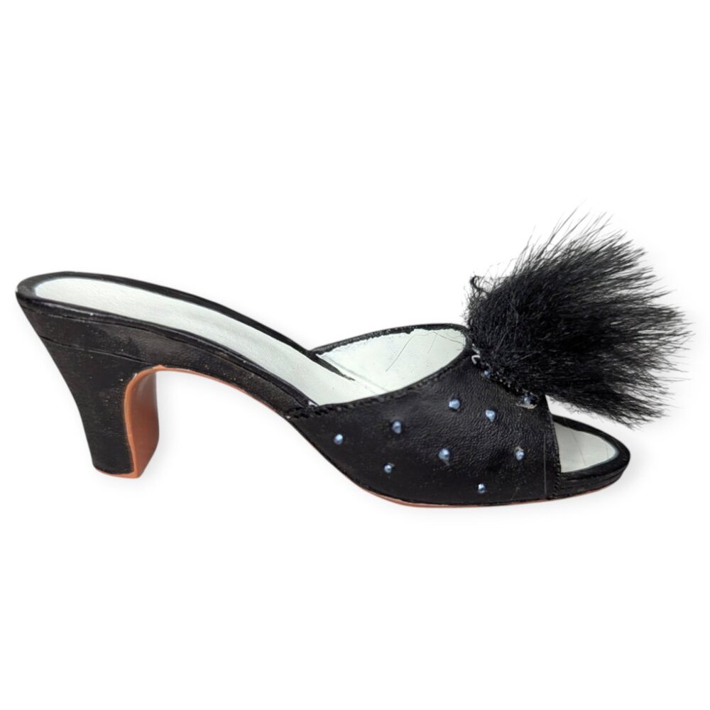 My Treasure by Kingsbridge 1999 Black Heeled Mule Pompom Miniature Display Shop